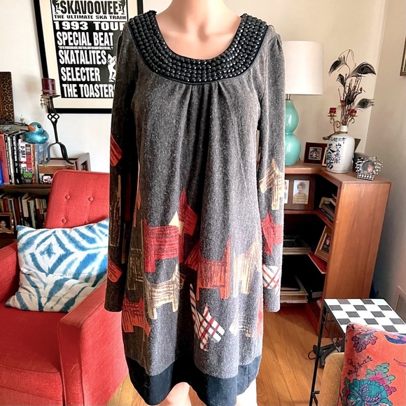 Aryeh Dresses & Skirts - Vintage Aryeh Beaded Scottie Sweater Dress